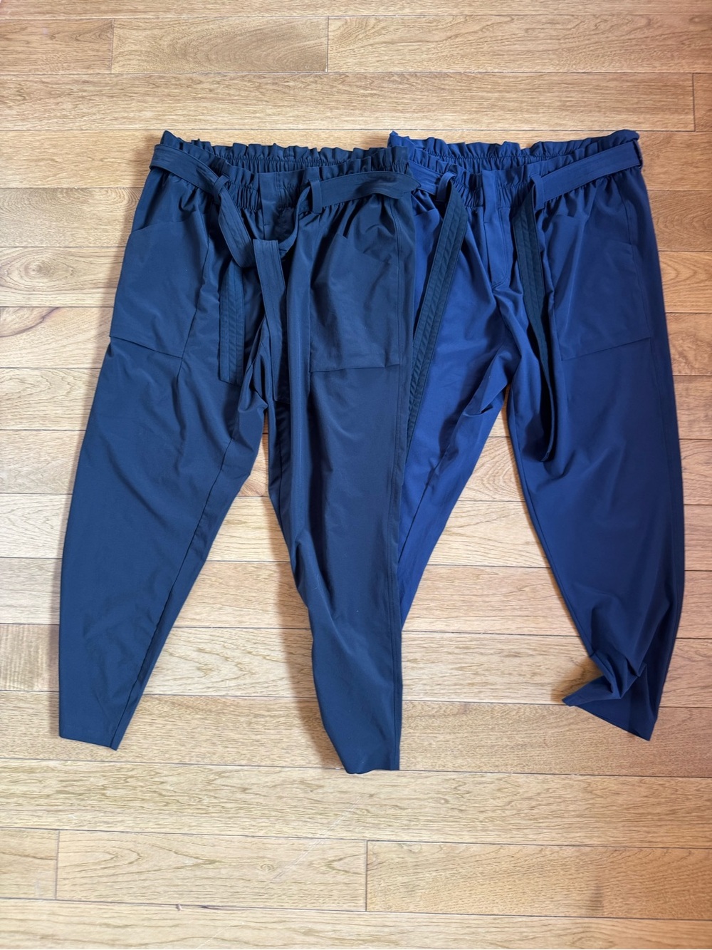 Athleta Trekkie Paper Bag High Waisted Pants Bundle Black and Navy Blue